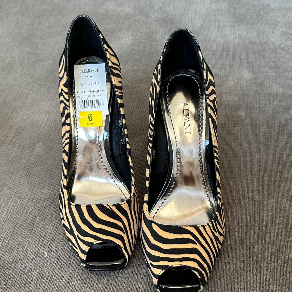 Alfani Black and Tan Zebra Peep Toe Heels